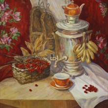 Семакина Кира. "Натюрморт с калиной", бумага гуашь. Преподаватель И. В. Григорьева